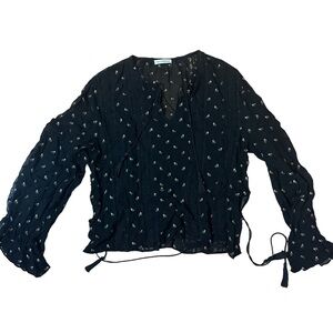 Ulla Johnson Black Floral Peasant Top Size 4